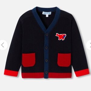 Jacadi - navy/red baby boy wool embroidered cardigan sweater sz 12 months NWOT